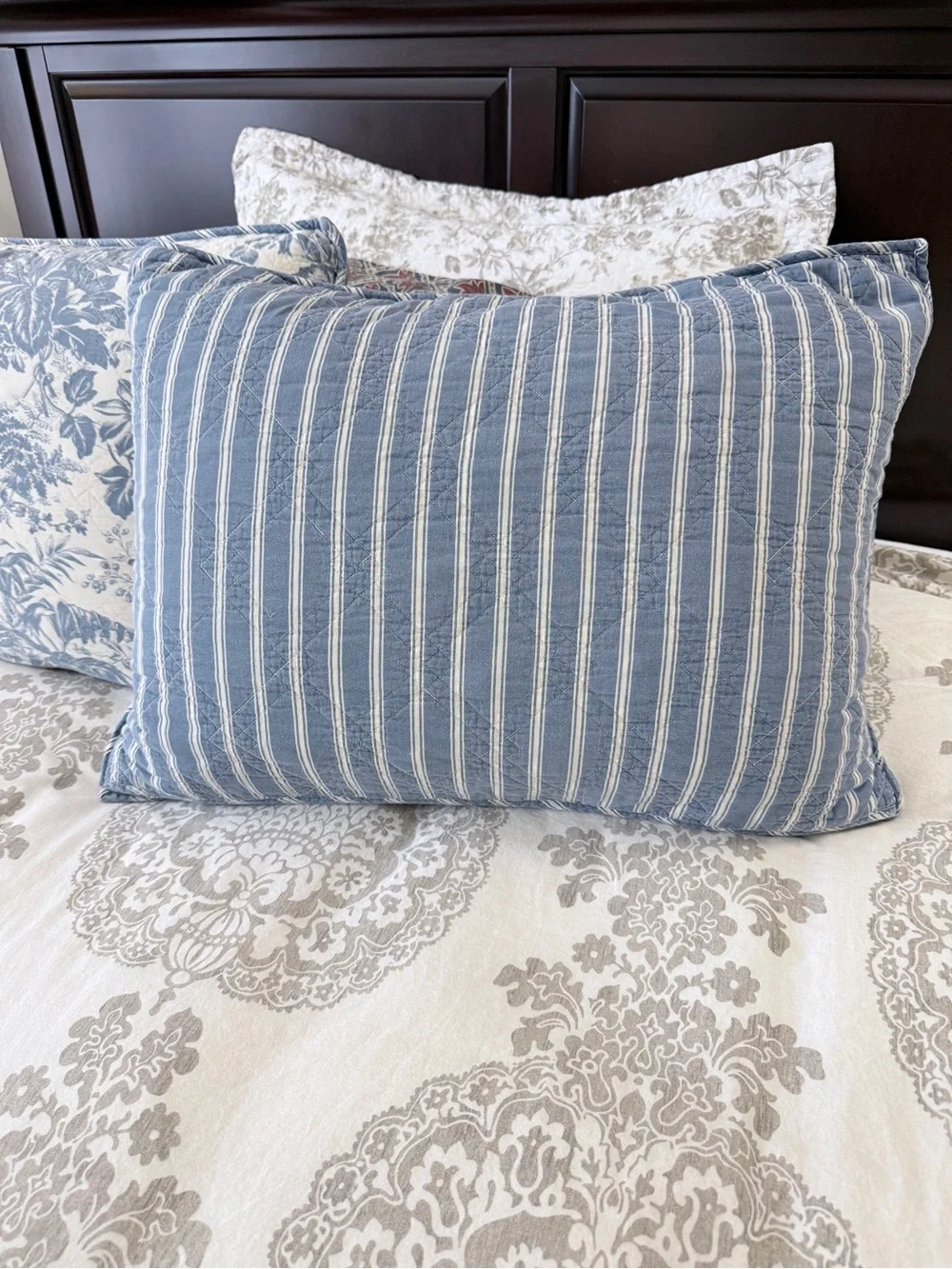 Martha Stewart Blue Toile Stripe Shams Pair
